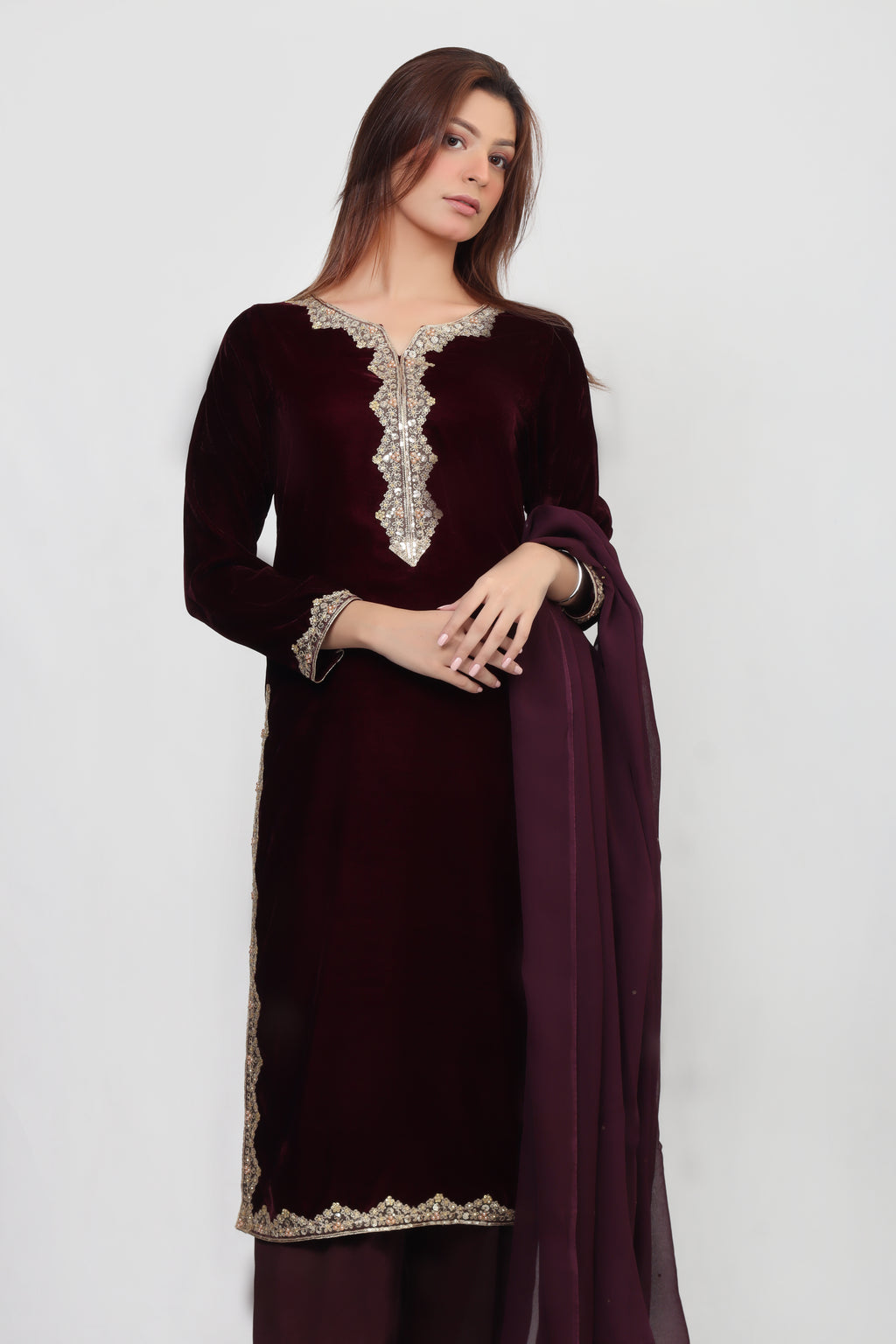Obsidian Royale Velvet Outfit - 3 Piece Stitched Suit