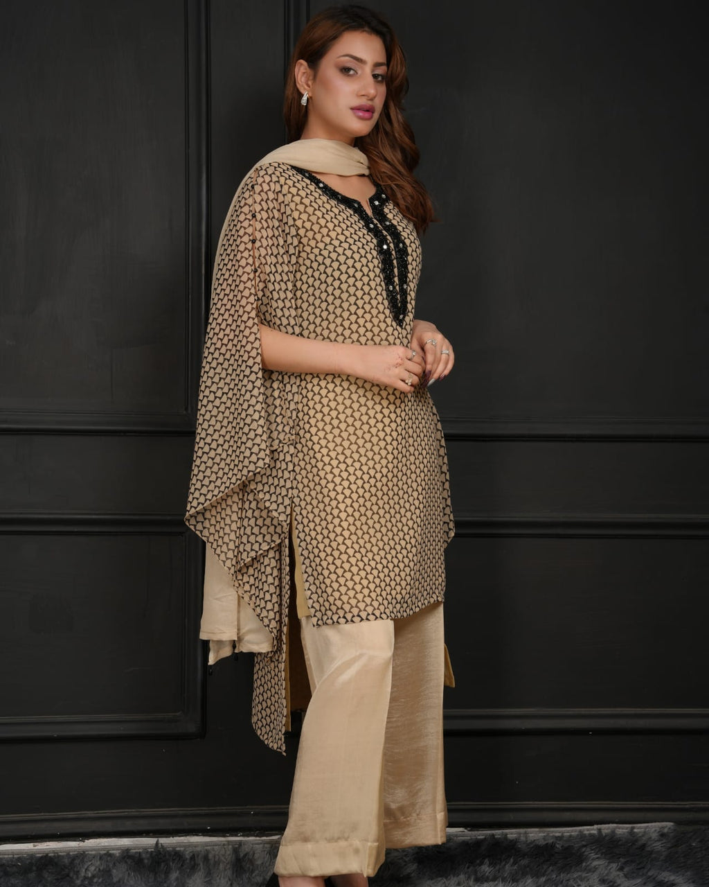 Beige Aura -3 Piece Stitched suit
